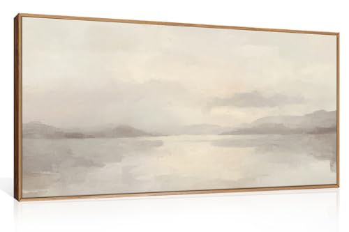 LHIUEM Large Abstract Neutral Beige Pastel Framed Canvas Wall Art-20"x40"x1 | Modern Watercolor Lakes Wall Decor,Nature Mountain Minimalist Artwork for Living Room,Bedroom,Dining Room,Office - color: Abstract Neutral Beige Pastel Wall Art, size: 20''x40''