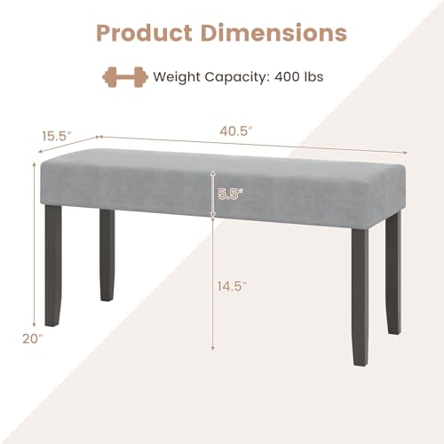 Giantex 40.5" Upholstered Entryway Bench with Padded Seat & Solid Rubber Wood Legs, Load 400Lbs, Indoor Velvet Dining Bench for Living Room, Kitchen, End of Bed, Hallway