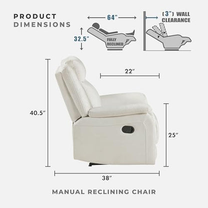 Lexicon Polished Microfiber Wall Hugger Manual Reclining Chair, Beige | 39.5"W Manual Recliner, Home Theater Seating for Living Room/Office/Apartment, Tool Free Assembly - color: Beige, size: Recliner