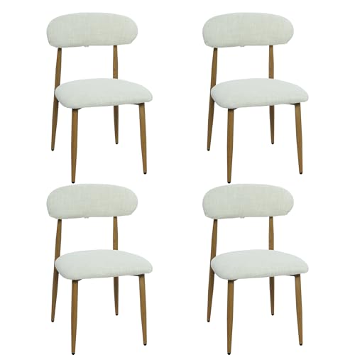 FREKEN Modern Upholstered Dining Chairs Set of 4, Mid-Century Metal Frame with Wood Grain, Linen Fabric Side Chair for Kitchen Dining Room, 350lbs Capacity, Beige - color: Beige - Wood Grain Legs, size: Set of 4