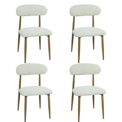 FREKEN Modern Upholstered Dining Chairs Set of 4, Mid-Century Metal Frame with Wood Grain, Linen Fabric Side Chair for Kitchen Dining Room, 350lbs Capacity, Beige - color: Beige - Wood Grain Legs, size: Set of 4