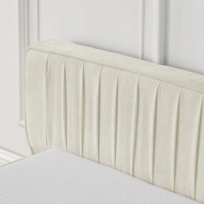 Queen Size Upholstered Bed Frame, Modern Grounded Bed with Solid Wood Slats, Pleated Headboard, Sturdy Construction, No Box Spring Needed, Grey (Beige, Queen) - color: Beige