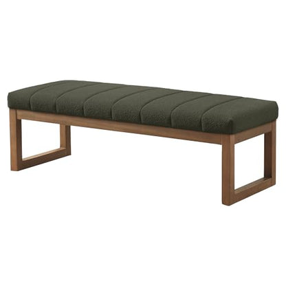 Zihanhome 52.7" Bedroom Bench for End of Bed, Modern Upholstered Teddy Fabric Entryway Bench & Dining Bench, Footrest Stool Bench with Solid Wood Frame for Bedroom, Living Room (Green) - color: Green