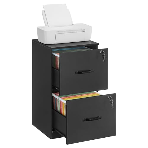 VASAGLE CUSTOS Collection - 2 Drawers File Cabinet with Lock, Printer Stand, Office Filing Cabinet Organizer, for A4 and Letter Size Documents, Ink Black UOFC061BC01 - color: Ink Black, size: 15.7"D x 16.1"W x 27.9"H