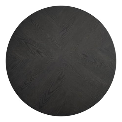 33.5" Round Coffee Table with Real Wood Parquet Top,Black | Mid-Century Modern Tea Table Center Table, Thickened Tabletop, Sturdy Base for living Room, Easy Assembly - color: E-33.5" Black