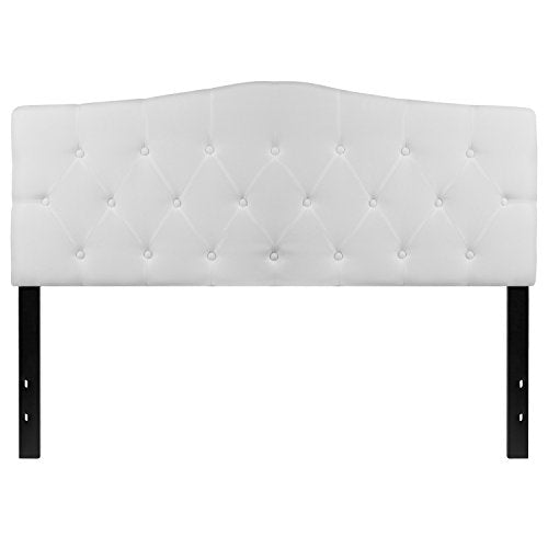 EMMA + OLIVER Tufted Upholstered Queen Size Headboard in White Fabric - color: White, size: Queen