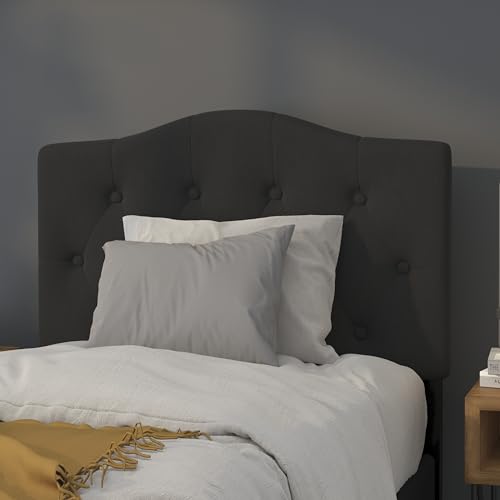 EMMA + OLIVER Black Twin Tufted Headboard | Adjustable Bed Rail Slots, Fabric Upholstered - color: Black, size: Twin