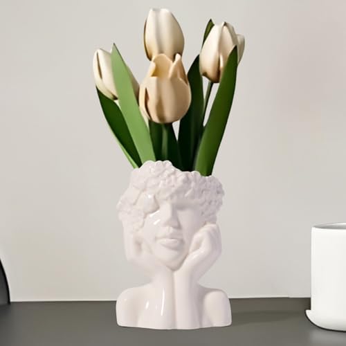 BrownLove Ceramic Face Vase for Decor Female Form Art Vases Modern Decorative Vase Centerpiece for Table Shelf Living Room Office Bedroom Small - style: Face vase 1