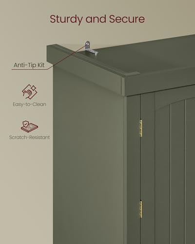 VASAGLE Pantry Cabinet, Freestanding Tall Cupboard with a Drawer | Freestanding cupboard with 2 cabinets, 6 adjustable shelves, Forest Green, UBBK561C01 - color: Forest Green, style: Modern