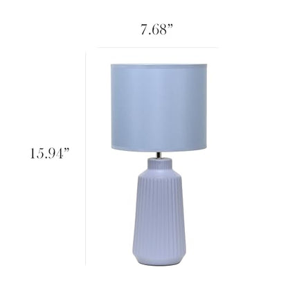 Simple Designs LT1169-SLT 15.94" Glow & Flow Minimalist Grooved Ceramic Table Lamp, Monochromatic Fabric Shade, Textured Accent Lighting, for Bedroom, Office, Living Room, Slate - color: Slate
