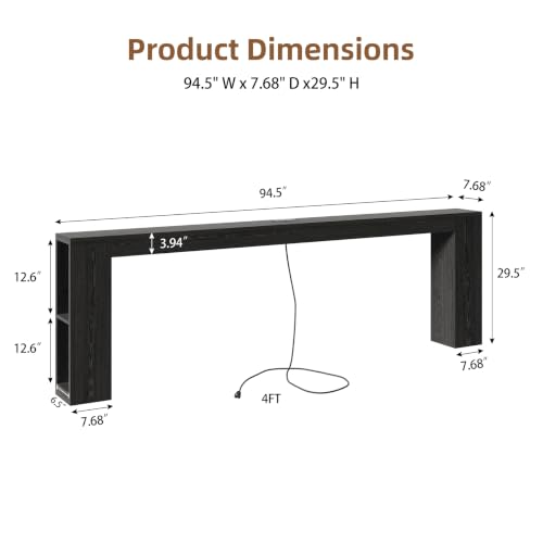 Narrow Console Table with USB Charging & Storage, 94.5" Black | Extra Long Slim, Behind Sofa Couch Table with Outlet, Black Wood Finish, for Entryway,Hallway, Easy Assembly - color: Black