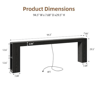 Narrow Console Table with USB Charging & Storage, 94.5" Black | Extra Long Slim, Behind Sofa Couch Table with Outlet, Black Wood Finish, for Entryway,Hallway, Easy Assembly - color: Black