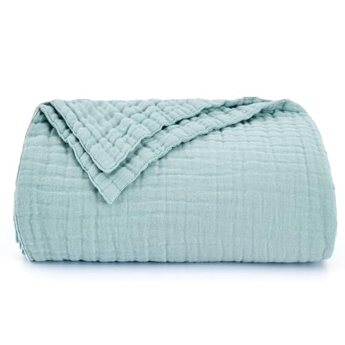 Love's cabin 100% Cotton Muslin Blanket, 6 Layer Lightweight Breathable Gauze King Size Blanket 108 x 90 Inches, Soft Summer Blanket for Bed, Cyan - color: Cyan, size: King(108"x90")