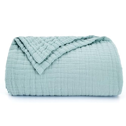Love's cabin 100% Cotton Muslin Blanket, 6 Layer Lightweight Breathable Gauze King Size Blanket 108 x 90 Inches, Soft Summer Blanket for Bed, Cyan - color: Cyan, size: King(108"x90")