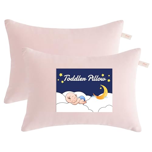 NTBAY Toddler Pillows, Down Alternative 13"x18" Pillows, Machine Washable - Soft and Breathable Travel Small Pillows for Sleeping, Ideal for Daycare, Crib, Cot, Pink | Soft Microfiber Toddler Pillows with Down-Alternative Fill, 2 Pack 13 x 18 Inch Pillows