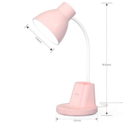 10W Wireless Charging LED Desk Lamp with Pen Holder, CRI 95, Pink | 800LM, 3 Modes, 360°Flexible Arm, Touch, Brightness, Table Lamp for Home Office, Dorm, Bedside, Study, Reading, with Adapter - color: Pink