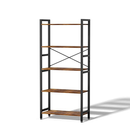 5 Tier Bookshelf,Storage Shelf with Steel Frame,Free Standing Open Book Shelves Storage Display Shelf - size: 5 Tier