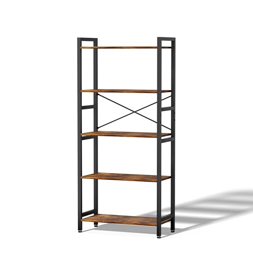 5 Tier Bookshelf,Storage Shelf with Steel Frame,Free Standing Open Book Shelves Storage Display Shelf - size: 5 Tier