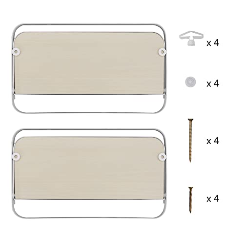 WELLAND Arlington Floating Shelves Set of 2 | Folding Display Wall Shelves | Walnut Grain Wooden Board & Metal Frame | 12" W x 5" D x 7" H | White (Upgraded) - color: White+wood Grain