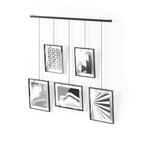 Umbra Exhibit Picture Frame Set, Adjustable Wall Mount, Set of 5, Black | Steel construction, customizable layout, damage-free hanging, fits 4x6 and 5x7 photos, includes mounting hardware - color: Black, size: Set of 5, style: 5-Opening