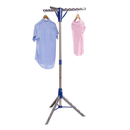 Honey-Can-Do 64-Inch Steel Tripod Clothes Drying Rack, Foldable Collapsible Laundry Stand with 3 Rotatable Arms, Holds 30 Hangers, Space-Saving Indoor Outdoor Air Dry Rack, Blue - style: 1 Tier
