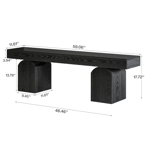 Tribesigns 59" Dining Bench for 2 to 3, Modern Black Dining Table Bench with Arched Base, Extra Long Kitchen Seating for Living Room, Entryway - color: Black