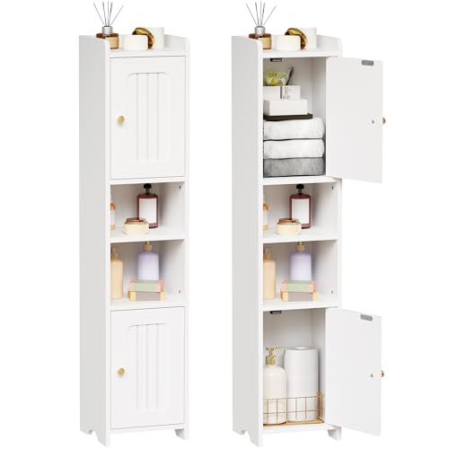 ANWBROAD Slim Bathroom Storage Cabinet with 2 Doors and Adjustable Shelf | Corner Narrow Cabinet Freestanding Small Bathroom Organizers and Storage for Small Spaces,Kitchen,Living Room White USBC011W