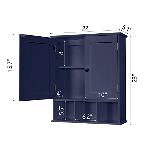 TaoHFE Blue Bathroom Over The Toilet Storage Cabinet | Wall Medicine Cabinet Organizer With 2 Door Adjustable Shelves,Wooden Modern Bathroom Shelves Wall Mounted Laundry Room - color: Blue