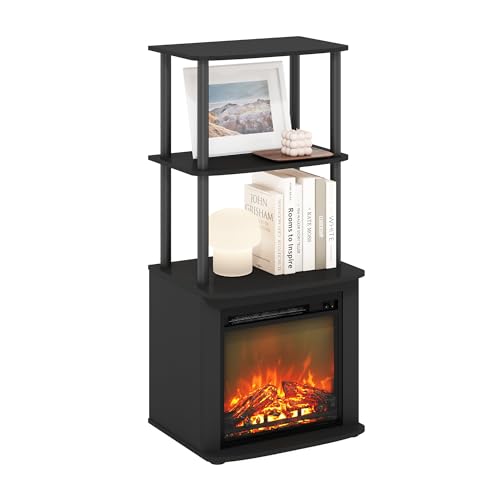 Furinno Turn-N-Tube 2-Tier Tall TV Entertainment Side Table Display Rack with Fireplace Insert, Americano/Black - color: Americano, size: Fireplace Side Table