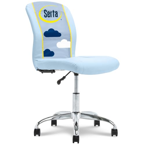 Serta Essential Armless Task Chair, Small Desk Chairs with Wheels, Breathable Mesh Back and Faux Leather, Quality Foam Cushion Seat for Comfort, Minimal Design for Vanity Table, Blue - color: Blue Sky