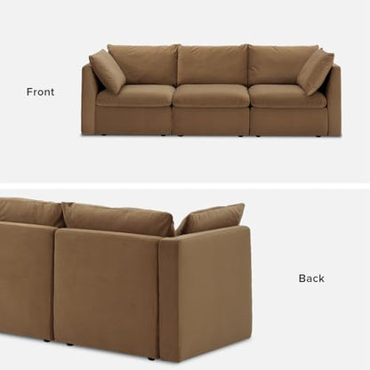 mopio Oversized Modular Sectional Sofa with Fully Removable Covers and Storage, Convertible U, L-Shaped and Sleeper Sectional, Modern Couches with Ottoman Chaise (Hazelnut Velvet, 3 Seater) - color: [Gen 2] Hazelnut Velvet, size: 3 Seater