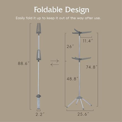 Beaudaily Clothes Drying Rack, Foldable 74.8-Inch Laundry Drying Rack, Indoor 2 Tier Drying Rack Clothing with Rotatable Arms, Stainless Steel, Holds 54 Pieces, Space Saving, Grey and Silver - color: Grey + Silver, size: 2-Tier