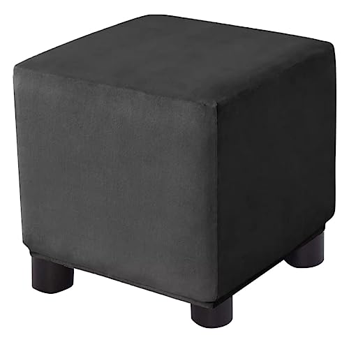 Ottoman Cover Square Velvet Storage Ottoman Slipcovers Thick Stretch Footrest Foot Stool Covers Protector with Elastic Band(Medium-Black) - color: Black, size: 27"D x 27"W x 15"H