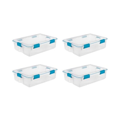 Sterilite Gasket Storage Box with Lids for Home & Office, 37 Quart, 4-Pack | Heavy-Duty, Stackable, and Organizing Containers for Bathroom, Cabinet, Closet, and Garage, Clear and Blue Aquarium Latches - size: 37 Quart, style: 4 Pack