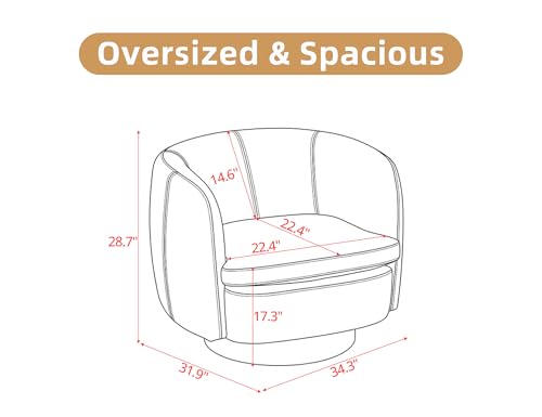 Mistpeople Swivel Barrel Accent Chair, 360° Rotating Small Single Sofa Chair, Upholstered Round Armchair with Solid Wood Base, Modern Comfy Mini Sofa for Living Room, Bedroom, Office, Black