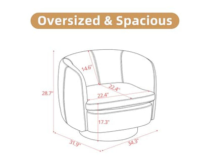 Mistpeople Swivel Barrel Accent Chair, 360° Rotating Small Single Sofa Chair, Upholstered Round Armchair with Solid Wood Base, Modern Comfy Mini Sofa for Living Room, Bedroom, Office, Black