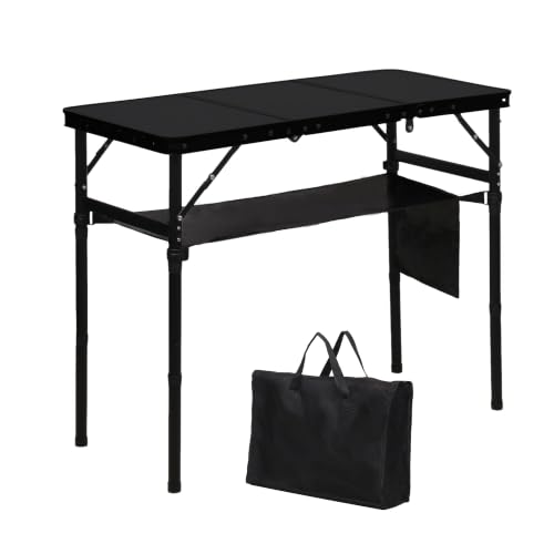 LOFTEY 3 ft Folding Camping Table, Portable Camp Table, Adjustable Height | 3 Height Settings up to 27.5", 70 lb Capacity, Compact Tri-Fold, Lightweight with Carry Bag, Mesh Pocket and Hooks