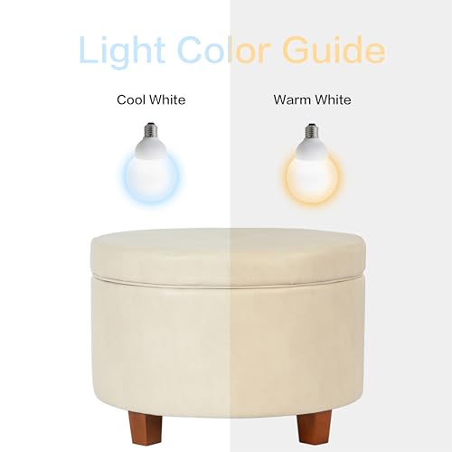 HomePop Round Leatherette Storage Ottoman with Lid, Ivory Large - color: Cream Faux Leather