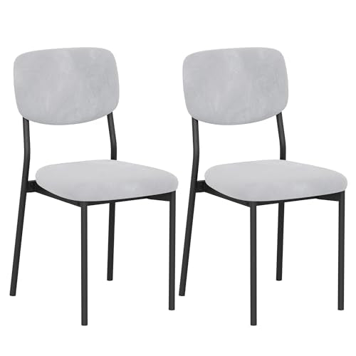 Einhomn Upholstered Dining Chairs Set, Modern Stackable Dining Room Chairs with Soft Velvet Backrest, Kitchen Chairs with Sturdy Metal Legs for Living Room, Restaurant, Set of 2,Light Grey - color: Light Grey