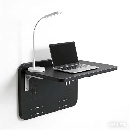 Wall Mounted Desk Folding, Fold Down Table Wall Mounted - Space-Saving Foldable Table for Bedroom, Dorm & Apartment(Black)