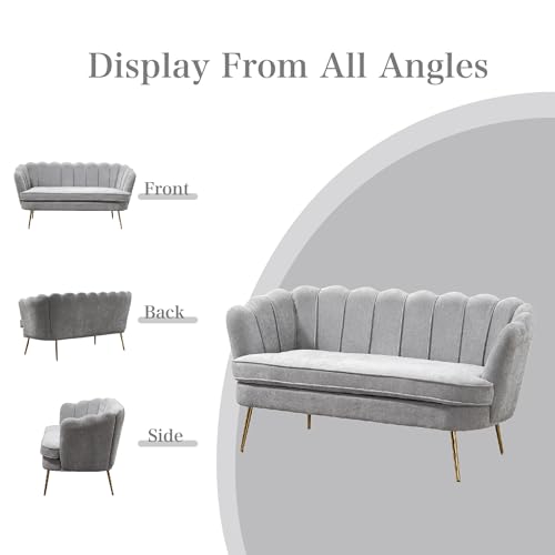 Chifee & Vingol Upholstered Small Loveseat for Small Space with Golden Legs,Light Grey - color: Chenille-light Grey