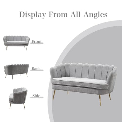 Chifee & Vingol Upholstered Small Loveseat for Small Space with Golden Legs,Light Grey - color: Chenille-light Grey