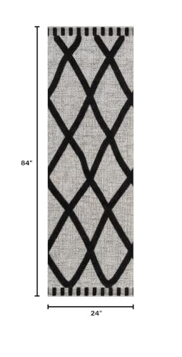 Modern Runner Rug 2x7 Luxury Diamond Pattern Micro Loop Hallway Rugs Soft High-Low Pile Stain Resistant Easy to Clean Non-Shedding Durable Entryway Kitchen Indoor Area Carpet (Black/White) - color: Bold / Black, size: 2' x 7' (Rectangular)