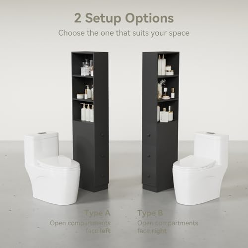 ARTETHYS Tall Narrow Free Standing Bathroom Storage Cabinet Set of 2, Black | 3-Level Adjustable Shelves, Home - Space Saver for Living Room Kitchen, 3 Drawers - color: Black Set of 2