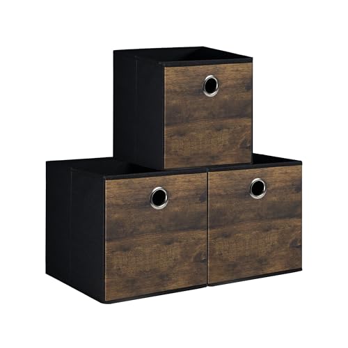 Stylish Fabric Cube Storage Bin with Wood Grain,Sturdy Storage Cube Box for Shelves, Foldable Basket Space Saving Storage Organizer for Home,Office,Nursery,Living Room,Bderoom,3 Pack(12.6x12.6x12.6in) - size: Large-12.6x12.6x12.6inch