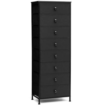 Fabric Dresser for Bedroom, 8 Drawer Tall Vertical Skinny Tower (Black) | Wooden Top, Steel Frame, Easy Pull Bin,Organizer Unit for Living Room, Hallway, Entryway, Nursery, Closets - color: Black, style: Narrow-8 Drawers