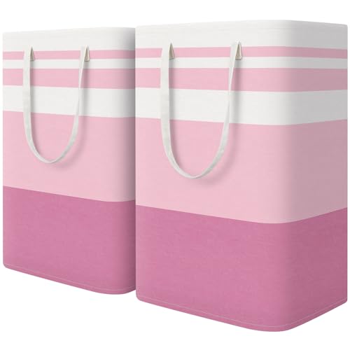 HomeHacks 2 Pack Large Laundry Baskets, Laundry Hampers Bags (Pink 75Lx2) | Waterproof, Freestanding, Collapsible Clothes Hamper with Reinforced Handles in Laundry Room, Dorm, Bathroom, Bedroom - color: Pink, size: 75L