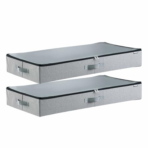 VEVOR Under Bed Storage with Clear Lids, 33.5 x 16.9 x 4.7 Inch, 45L Large Underbed Clothes Storage Containers, Low Profile Under Bed Drawer Shoe Organizer Bins Box for Blanket Shoe Bedroom, 2 Pack - style: B