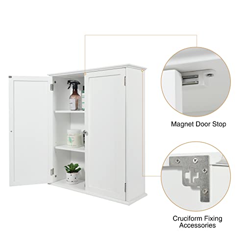 Wall Mount Bathroom Storage Cabinet, Large White Bathroom Cabinet with Doors and Adjustable Shelves, Wall Cabinet for Bathroom Above Toilet, Medicine Cabinet Wall Mounted, Wood