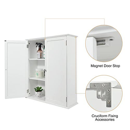 Wall Mount Bathroom Storage Cabinet, Large White Bathroom Cabinet with Doors and Adjustable Shelves, Wall Cabinet for Bathroom Above Toilet, Medicine Cabinet Wall Mounted, Wood